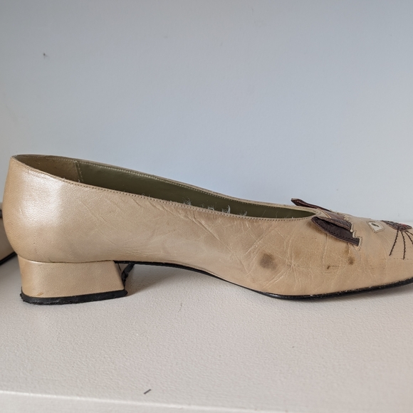 Vintage 80s Women's Cat Face Shoes Margaret Jerrold Patten Leather Flats Size 10 - Picture 6 of 14